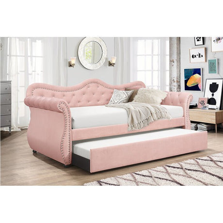 Galaxy Home Abby Upholstered Velvet Wood Daybed with Trundle in Pink