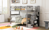 Stairway Twin-Over-Twin Bunk Bed with Storage and Guard Rail for Bedroom, Dorm, Gray color(OLD SKU :LP000109AAE) - Home Elegance USA