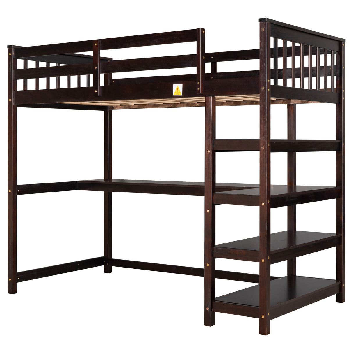 Twin Size Loft Bed with Storage Shelves and Under-bed Desk, Espresso(OLD SKU:SM000245AAP-1) - Home Elegance USA