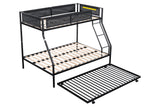 Twin over Full Metal Bunk Bed with Trundle (Wood Slat and Textilene Guardrail) - Home Elegance USA