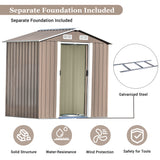 TOPMAX Patio 6ft x4ft Bike Shed Garden Shed, Metal Storage Shed with Lockable Door, Tool Cabinet with Vents and Foundation for Backyard, Lawn, Garden, Brown