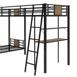 L-Shaped Twin over Twin Bunk Bed with Twin Size Loft Bed with Desk and Shelf ,Brown - Home Elegance USA