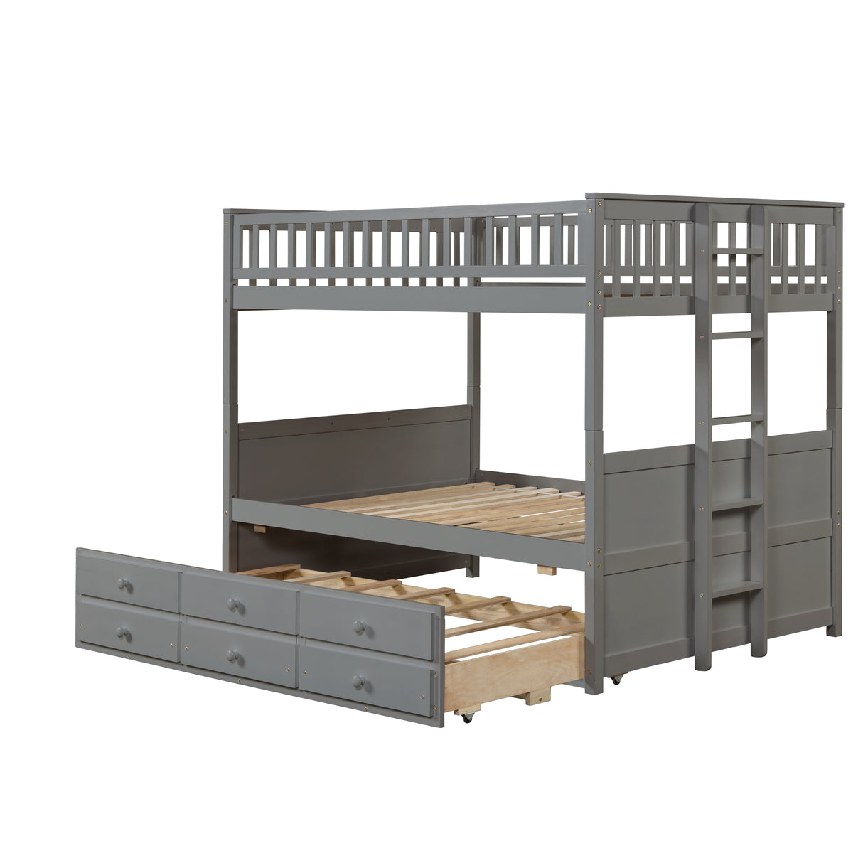 FULL OVER FULL BUNKBED WITH TWIN TRUNDLE AND 3 DRAWERS - Home Elegance USA