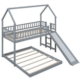 Twin over Full House Bunk Bed with Slide and Built-in Ladder, Full-Length Guardrail, Gray (Expected Arrival Time:8.10) - Home Elegance USA