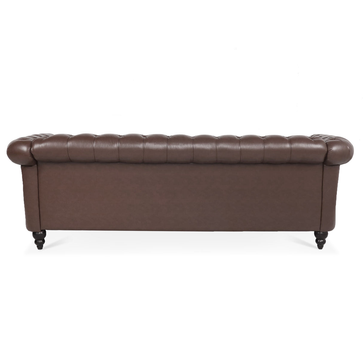 84.65" Dark Brown PU Rolled Arm Chesterfield Three Seater Sofa. | Home Elegance USA