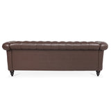 84.65" Dark Brown PU Rolled Arm Chesterfield Three Seater Sofa. - W68035342 - image - 6