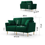 3 Pieces Sectional Sofa Set for Living Room, Velvet Tufted Couch Sofa Armchair with Metal Legs, 2 Piece Single Chair + 2 - Seater Sofa, Furniture Set, Green | Home Elegance USA