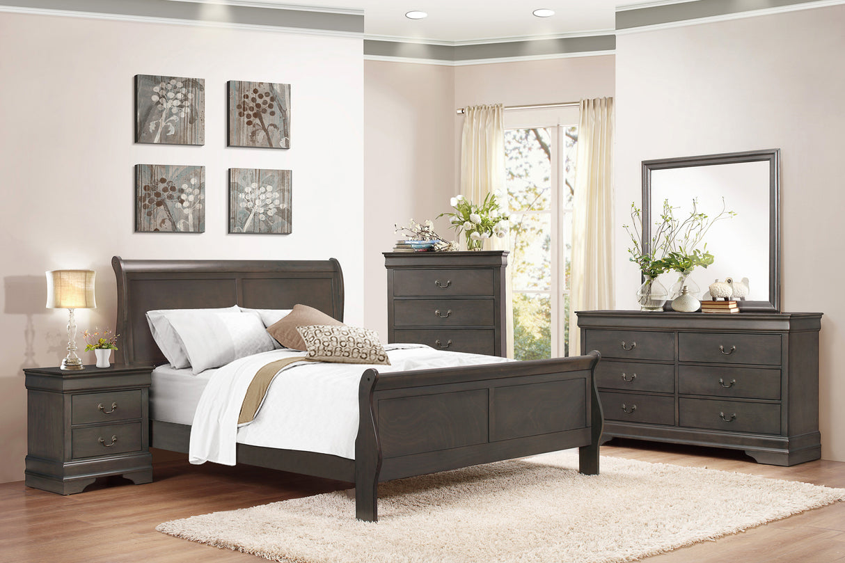 Stained Gray Finish Louis Philippe Style 1pc Queen Size Sleigh Bed Traditional Design - Home Elegance USA