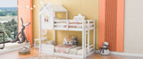 Twin over Twin Bunk Bed with Roof and Window, with Guardrails and Ladder, White - Home Elegance USA