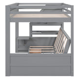 Wood Full Size Convertible Bunk Bed with Storage Staircase, Bedside Table, and 3 Drawers, Gray - Home Elegance USA