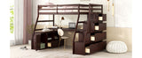 Twin Size Loft Bed with with 7 Drawers 2 Shelves and Desk - Espresso - Home Elegance USA