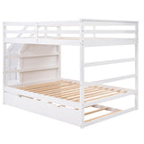 Full-over-Full Bunk Bed with Twin Size Trundle and 3 Storage Stairs,White - Home Elegance USA