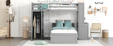 Twin size Loft Bed with a Stand-alone bed, Shelves,Desk,and Wardrobe-Gray - Home Elegance USA