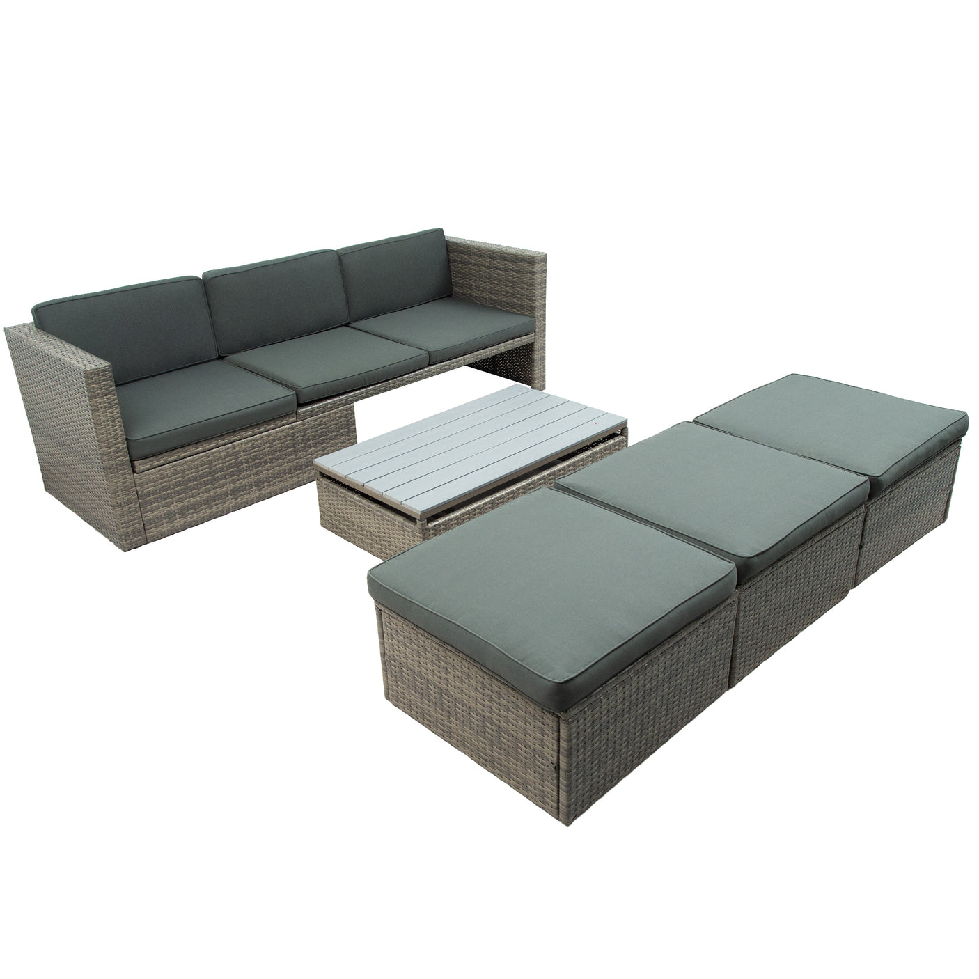 U_STYLE Patio Furniture Sets, 5-Piece Patio Wicker Sofa with Adustable Backrest, Cushions, Ottomans and Lift Top Coffee Table