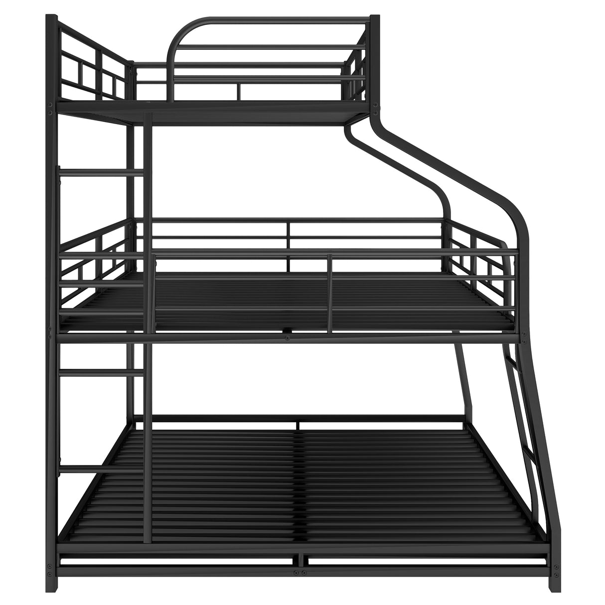 Twin XL/Full XL/Queen Triple Bunk Bed with Long and Short Ladder and Full-Length Guardrails,Black - Home Elegance USA