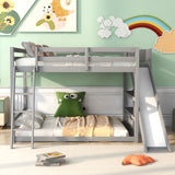 Full over Full Bunk Bed with Ladder, Slide and Shelves, Gray - Home Elegance USA