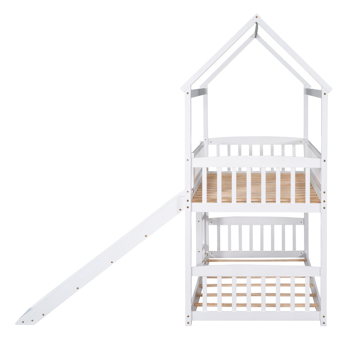 Twin Over Twin Bunk Bed with Slide, House Bed with Slide, White(OLD SKU: LT000213AAK) - Home Elegance USA