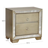 Glam Champagne Gray Finish 1pc Nightstand Antique Mirror Panels Ring Pull Handles Bedroom Furniture - Home Elegance USA