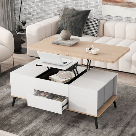 5 Pieces Lift Top Coffee Table Set with Storage Convertible Dining Table with Ottomans