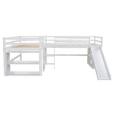 Twin Size L-Shaped Loft Bed with Movable Two-Tier Shelves and Slide,White - Home Elegance USA