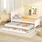 Twin Size Platform Bed with Trundle and Drawers, White - Home Elegance USA