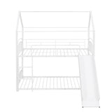 Twin Over Twin Metal Bunk Bed With Slide,Kids House Bed White - Home Elegance USA