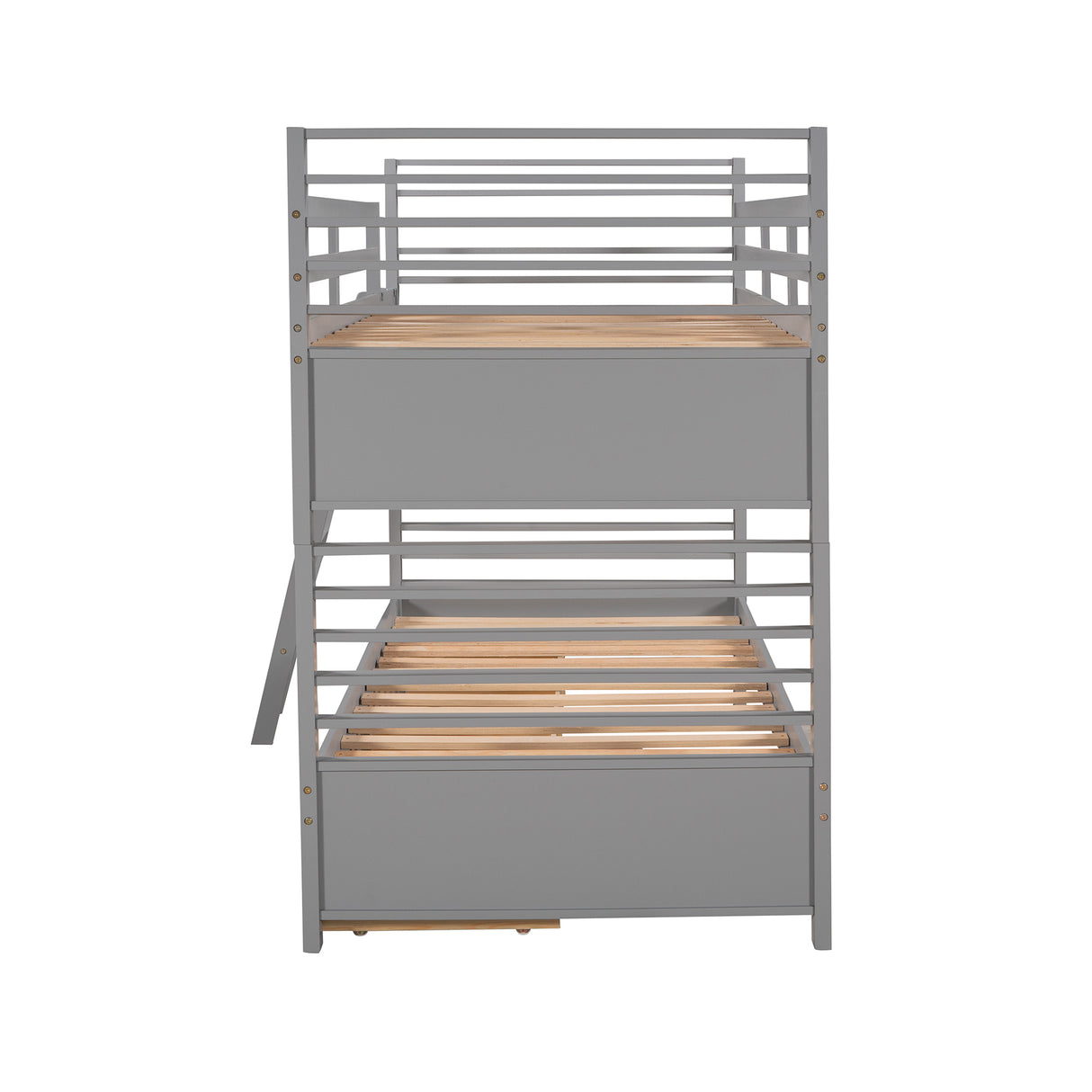 Twin over Twin Wood Bunk Bed with Two Drawers - Gray - Home Elegance USA