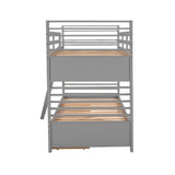 Twin over Twin Wood Bunk Bed with Two Drawers - Gray - Home Elegance USA