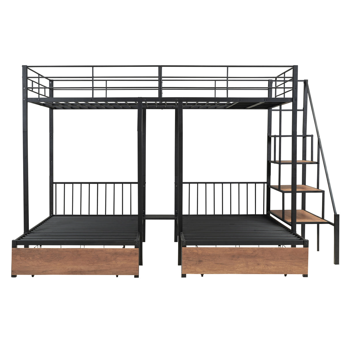 Full over Twin-Twin Triple bunk bed with drawers and staircase, Black