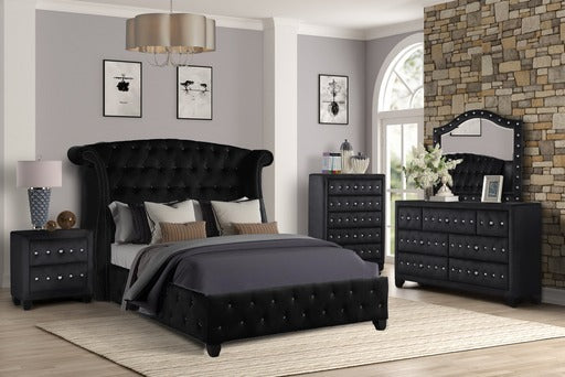 Sophia Upholstery Queen Size Bed Made With Wood in Black Color - Home Elegance USA