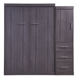 Full Size Murphy Bed with Wardrobe and Drawers, Storage Bed, can be Folded into a Cabinet, Gray - Home Elegance USA