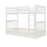 Twin-Over-Twin Bunk Bed with Ladders and Two Storage Drawers (White) - Home Elegance USA