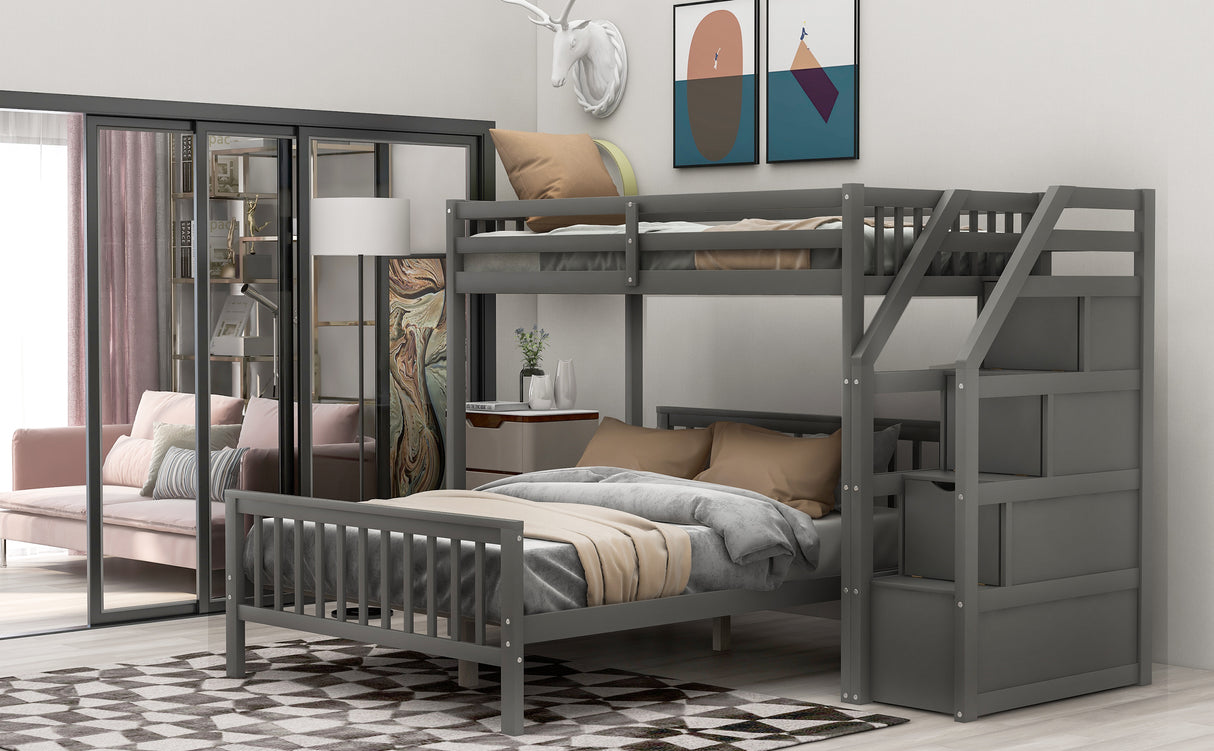 Twin over Full Loft Bed with Staircase,Gray(OLD SKU:SM000107AAE) - Home Elegance USA