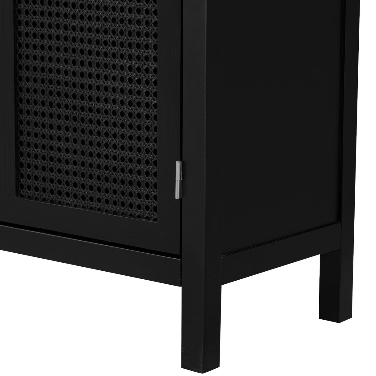 TREXM Large Storage Space Sideboard with Artificial Rattan Door and Metal Handles for Living Room and Entryway (Black) - Home Elegance USA