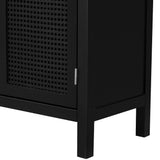 TREXM Large Storage Space Sideboard with Artificial Rattan Door and Metal Handles for Living Room and Entryway (Black) - Home Elegance USA