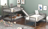 Twin-Over-Twin-Over-Twin Triple Bed with Built-in Ladder and Slide, Triple Bunk Bed with Guardrails, Gray(OLD SKU: LP000051AAE) - Home Elegance USA