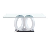 Modern Design Tempered Glass Dining Table with White MDF Middle Support and Stainless Steel Base - Home Elegance USA