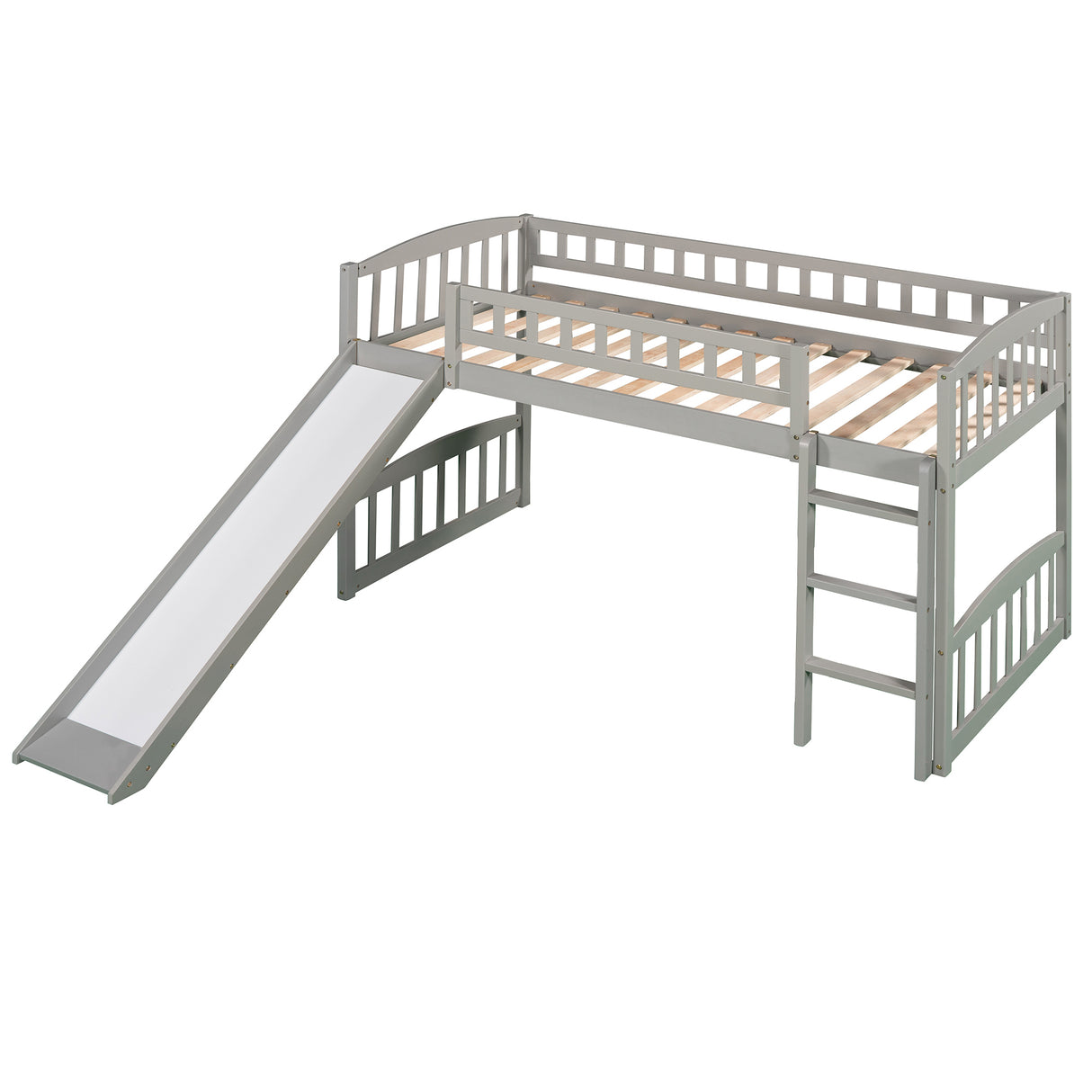 Twin size Loft Bed with Slide and Ladder, Gray(OLD SKU:LP000504AAE) - Home Elegance USA