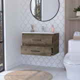 Lafayette 2-Drawer Wall Mounted Bathroom Vanity in Dark Brown and White