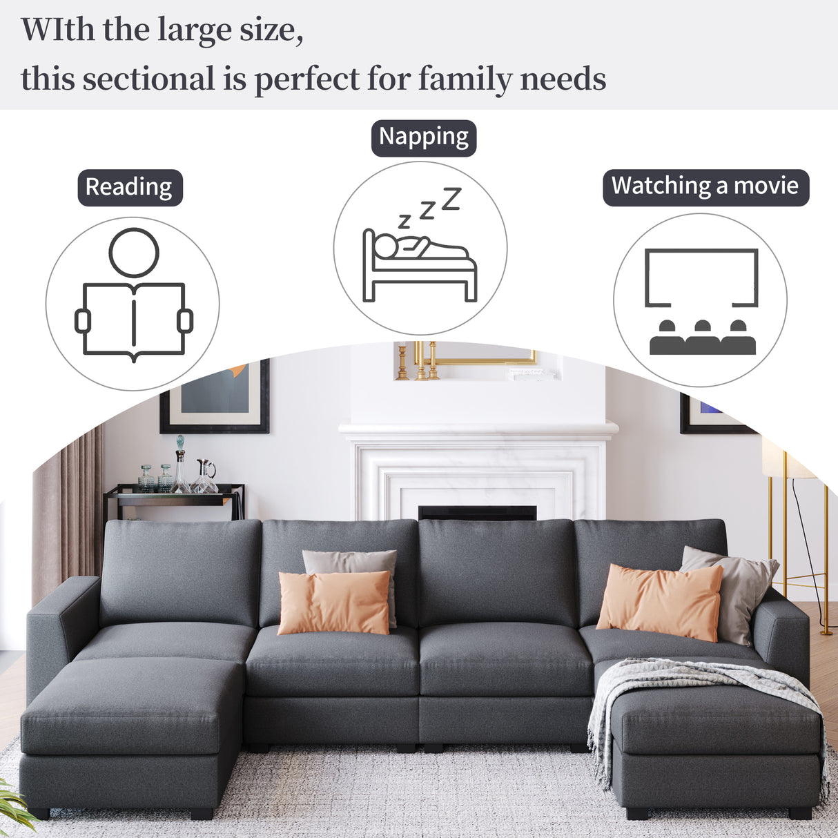 3 Pieces U shaped Sofa with Removable Ottomans | Home Elegance USA