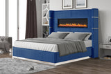 Lizelle Upholstery Wooden King Bed with Ambient lighting in Blue Velvet Finish - Home Elegance USA