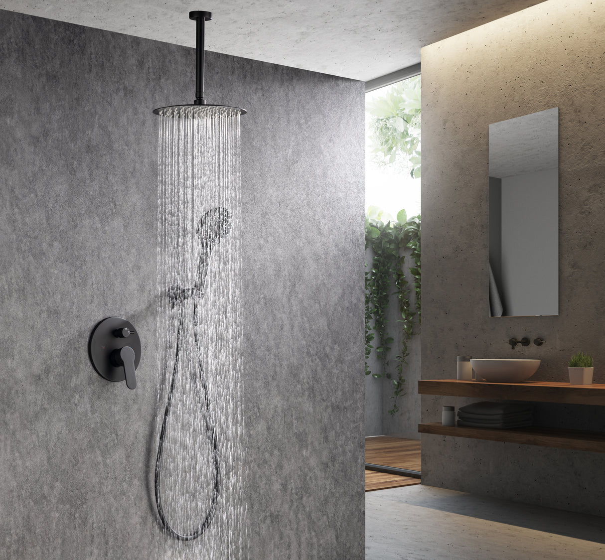 Black Shower System, Ceiling Rainfall Shower Faucet Sets Complete of High Pressure, Rain Shower Head with Handheld, Bathroom 10\\\\\\\'\\\\\\\' Shower Combo with Rough-in Valve Included