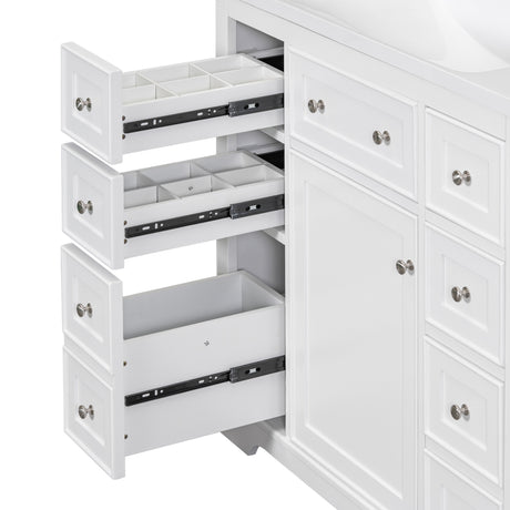 36" Bathroom Vanity with Sink Combo, One Cabinet and Six Drawers, Solid Wood and MDF Board, White - SY999404AAK - image - 35