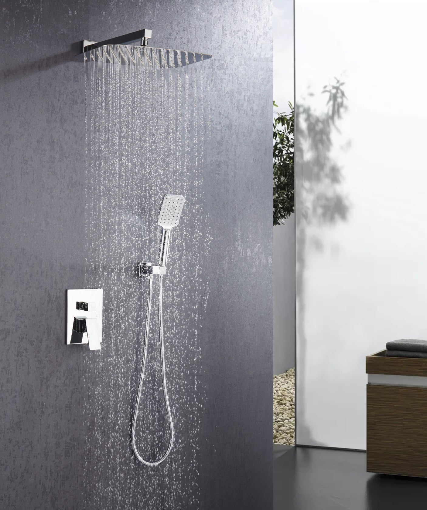 Shower Faucet Set Shower System with 12 Inch Rain Shower Head and Handheld, Bathroom Shower Combo Set Wall Mounted System Rough-in Valve Body and Trim Included.