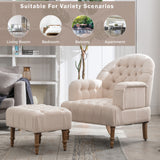 Accent Chair,Button-Tufted Upholstered Chair Set ,Mid Century Modern Chair with Linen Fabric and Ottoman for Living Room Bedroom Office Lounge,Beige - Home Elegance USA