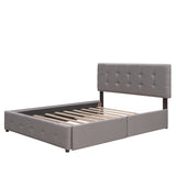 Upholstered Platform Bed with 2 Drawers and 1 Twin XL Trundle,  Linen Fabric, Queen Size - Light Gray(OLD SKU :LP000314AAN)