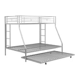 Twin over Full Bed with Sturdy Steel Frame, Bunk Bed with Twin Size Trundle, Two-Side Ladders, Silver