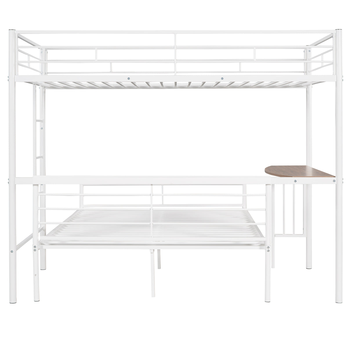 Twin Over Full Metal Bunk Bed with Desk, Ladder and Quality Slats for Bedroom, Metallic  White（OLD SKU :LP000092AAK） - Home Elegance USA