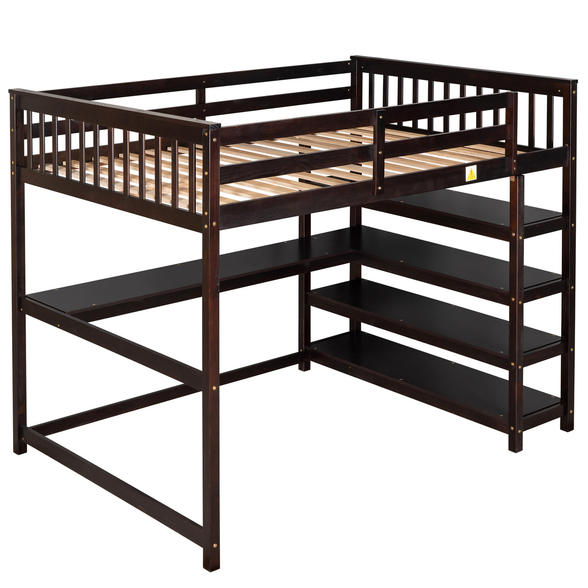 Full Size Loft Bed with Storage Shelves and Under-bed Desk, Espresso(OLD SKU:SM000246AAP-1) - Home Elegance USA