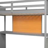 Twin size Loft Bed with Desk and Writing Board, Wooden Loft Bed with Desk - Gray - Home Elegance USA